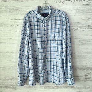 VINEYARD VINES 100% Linen Classic Fit Check Pastel Plaid Button Down Shirt XL